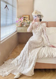 Elegant A Line High Collar Lace Wedding Dress HZ0319