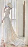 Elegant A Line High Collar Lace Wedding Dress HZ0319