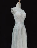 Elegant A Line Crew Neck Embroidered Wedding Dress HZ0319