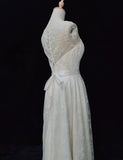 Elegant A Line Crew Neck Embroidered Wedding Dress HZ0319