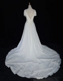 Elegant A Line V-neck Pleated Beading Wedding Dress HZ0319