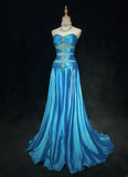 Stunning Prom Dress Blue A Line Sweetheart Pleated Gala Dress Evening Dress HZ0319