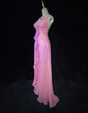 Sweet Prom Dress V-neck Pleated Ruffle Evening Dress Gala Dress HZ0319