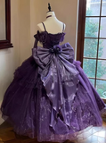Beauty Prom Dress Purple Spaghetti Straps Pleated Tulle Ball Gown Evening Dress Quinceanera Dress HZ0319