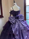 Beauty Prom Dress Purple Spaghetti Straps Pleated Tulle Ball Gown Evening Dress Quinceanera Dress HZ0319