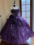 Beauty Prom Dress Purple Spaghetti Straps Pleated Tulle Ball Gown Evening Dress Quinceanera Dress HZ0319