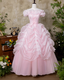 Sweet Prom Dress Pink Off Shoulder Ruffle Pleated Ball Gown Quinceanera Dress Princess Dresses HZ0319