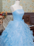 Sweet Prom Dress Strapless Pleated Ruffle Ball Gown Sweet 16 Dress Evening Dress HZ0319