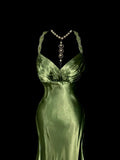 Gorgeous Prom Dress Green Spaghetti Straps Backless Pleated Evening Dress Gala Dress Party Dress HZ0319
