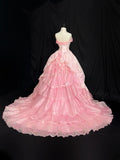Cute Prom Dress Strapless Ruffle Pearl Ball Gown Evening Dress 16th Dress HZ0319