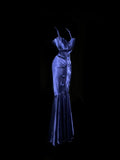 Elegant Prom Dress Navy Blue Spaghetti Straps Pleated Mermaid Gala Dress Evening Dress Party Dress HZ0319