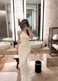 Minimalist Women Dress One Shoulder Fitted Pleated Summer Date Dress Seaside Party Dress HZ0319