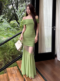 Pretty Summer Dress Off Shoulder Pleated Women Dress Vacation Seaside Date Dress Party Dress HZ0319