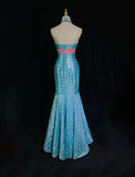 Shiny Prom Dress Blue Halter Sequin Mermaid Gala Dress Evening Dresses Party Dress HZ0319