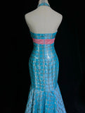 Shiny Prom Dress Blue Halter Sequin Mermaid Gala Dress Evening Dresses Party Dress HZ0319