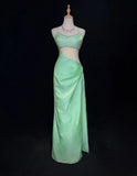 Beauty Prom Dress Light Green Spaghetti Straps Gala Dress Evening Dresses Party Dress HZ0319