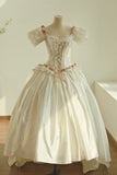 Elegant Square Neck Lace Ruffle Pleated Wedding Dress HZ0319