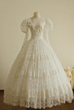 Charming High Collar Lace Pleated Tiered Wedding Dress HZ0319