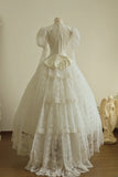 Charming High Collar Lace Pleated Tiered Wedding Dress HZ0319