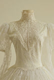 Charming High Collar Lace Pleated Tiered Wedding Dress HZ0319