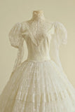 Charming High Collar Lace Pleated Tiered Wedding Dress HZ0319
