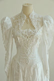 Elegant High Collar Backless Pearl Lace Wedding Dress HZ0319