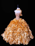Shiny Prom Dress Strapless Ruffle Evening Dress Birthday Party Dress Quinceanera Dress HZ0319