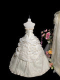 Elegant Ivory Strapless Pleated Flower Wedding Dress HZ0319