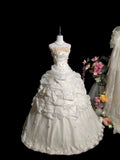 Elegant Ivory Strapless Pleated Flower Wedding Dress HZ0319