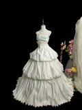 Elegant Square Neck Pleated Beading Tiered Wedding Dress HZ0319