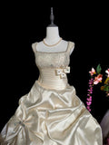Elegant Square Neck Pleated Beading Tiered Wedding Dress HZ0319