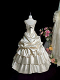 Elegant Square Neck Pleated Beading Tiered Wedding Dress HZ0319