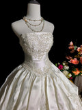 Vintage Strapless Pleated Tiered Wedding Dress HZ0319