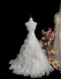 Vintage A Line Strapless Ruffle Wedding Dress HZ0319