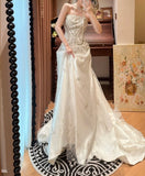 Stunning A Line Strapless Beading Wedding Dress HZ0319