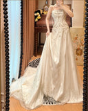 Stunning A Line Strapless Beading Wedding Dress HZ0319