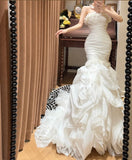 Elegant Strapless Pleated Tiered Mermaid Wedding Dress HZ0319