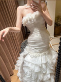 Elegant Strapless Pleated Tiered Mermaid Wedding Dress HZ0319
