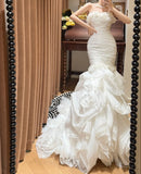 Elegant Strapless Pleated Tiered Mermaid Wedding Dress HZ0319