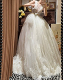 Elegant V-neck Pleated Tulle Wedding Dress HZ0319