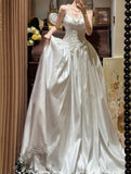 Elegant Spaghetti Straps Pleated Wedding Dress HZ0319
