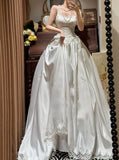 Elegant Spaghetti Straps Pleated Wedding Dress HZ0319