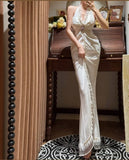Elegant Halter Pleated Slit Wedding Dress HZ0319