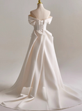 Minimalist A Line Off Shoulder Pleated Wedding Dress HZ0319