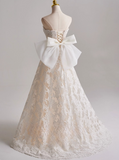 Elegant A Line Strapless Bowknot Lace Wedding Dress HZ0319