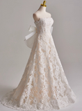 Elegant A Line Strapless Bowknot Lace Wedding Dress HZ0319