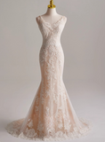 Elegant Spaghetti Straps Lace Mermaid Wedding Dress HZ0319