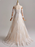 Elegant A Line Strapless Long Sleeve Pleated Wedding Dresss HZ0319