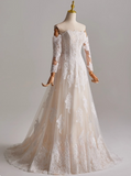Elegant A Line Strapless Long Sleeve Pleated Wedding Dresss HZ0319
