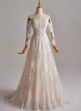 Elegant A Line Strapless Long Sleeve Pleated Wedding Dresss HZ0319